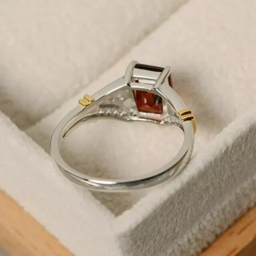 3Ct Emerald Cut Lab Created Garnet Engagement Ring in 14K White Gold Plated - Picture 3 of 5