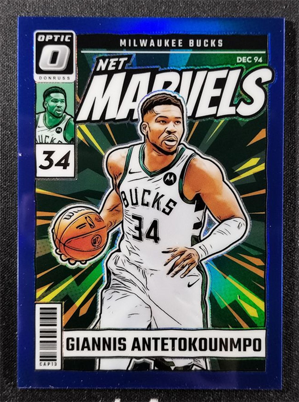 2024-25 Panini Donruss Optic Giannis Antetokounmpo #6 Net Marvels Blue Prizm /49