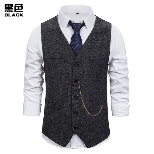Herringbone Men's Dress Vests Wedding Groom Prom Formal Business Waistcoat - Picture 3 of 14