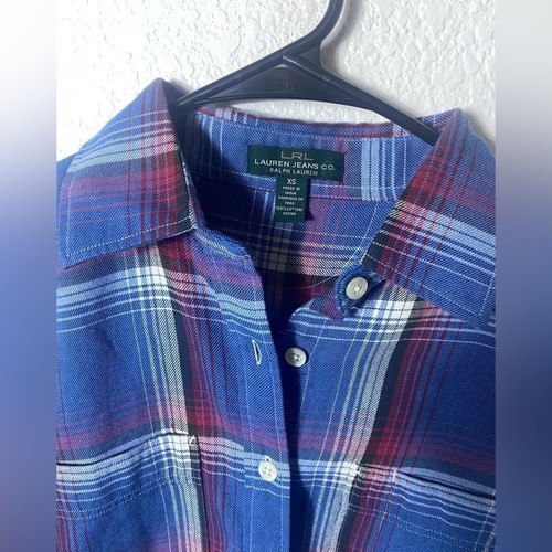 Lauren Ralph Lauren Womans Plaid Flannel Blue XS - Picture 3 of 13