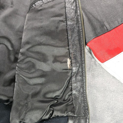 Vintage Phase 3 Leather Jacket Mens Small Black Multicolor Flags Bomber 90s - Picture 9 of 11