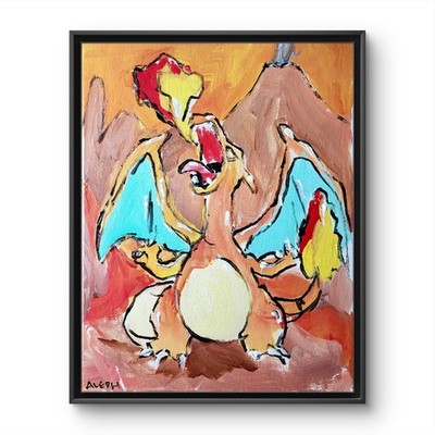 Original Abstract Painting Charizard Canvas Neo Expressionist Art Decor 11x14
