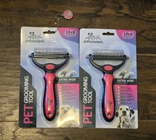 Patyourpet - Pet Grooming Brush - 2 Sided Undercoat Rake - Cats & Dogs -Set of 2