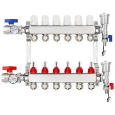 6-Branch PEX/Radiant Heat Manifold,1/2 PEX Tubing Manifold,304 Stainless Steel
