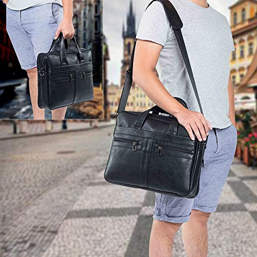 Men's Leather Messenger Bag, Laptop Briefcase Business Satchel 15.6Inch Black - Picture 7 of 7