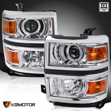 Fits 2014-2015 Chevy Silverado 1500 Projector Headlights Head Lamps Chrome Trim