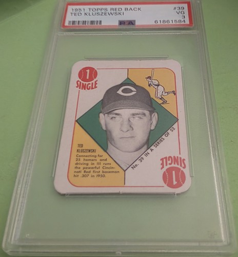 1951 Ted Kluszewski Topps Red Back Baseball Card #39 Cincinnati Reds PSA 3 VG