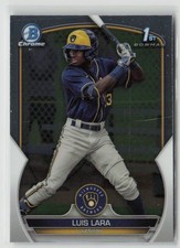 2023 Bowman Chrome Luis Lara 1st Bowman Rookie Card Milwaukee Brewers BCP-100 RC. rookie card picture