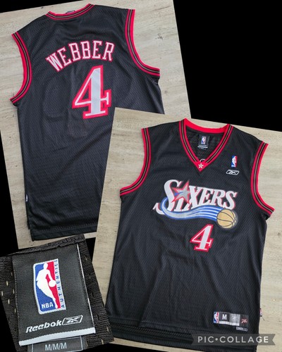 Rare Vintage Reebok NBA 76ers #4 Webber Jersey Black Size Medium Men's Sixers