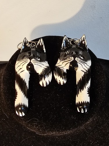 Black And White Striped Cat Hook Earrings - Made Of Wood And Painted On - Picture 2 of 13