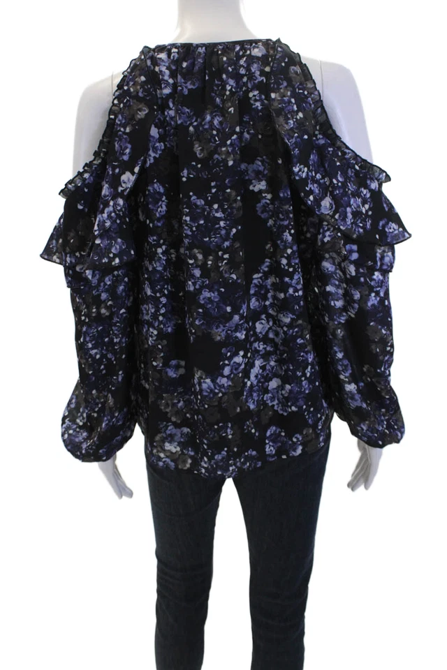 Blusa Top Parker Mujer Floral Cuello en V Hombro Frío Manga Larga Negra Talla S Foto 3 de 4