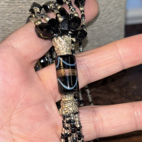 Black Long Boho Beaded Tassel Braided Necklace - Picture 11 of 12