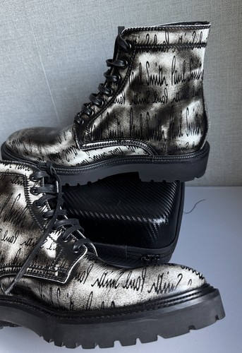 PAUL SMITH men leather farley Print Black boots UK8/EU 42/ US9 Rare new - Picture 3 of 17