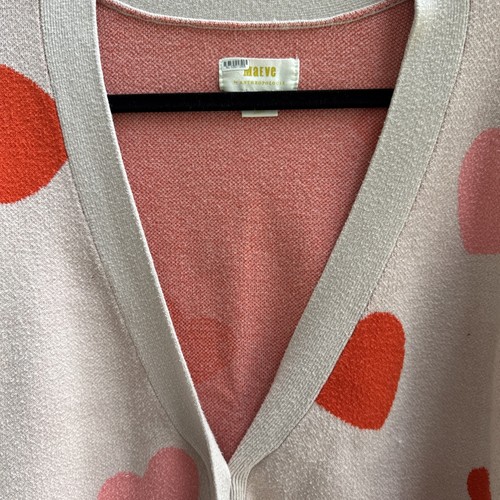 Maeve Anthropologie Lily Heart Print Button Down Cardigan Sweater Pink Size L - Bild 5 von 9