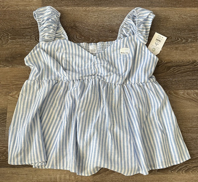 Time and Tru Maternity Cap Sleeve Babydoll Cotton Blend Blue Stripe Women XL 16
