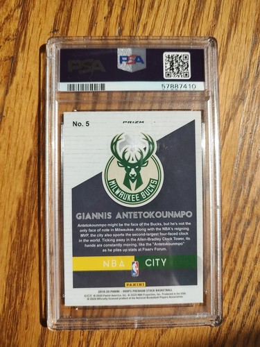 2019 Hoops Premium Stock - Giannis Antetokounmpo Holo Prizm NBA City #5 PSA 10 - Picture 2 of 2
