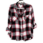 New ListingRock & Republic Women's Plaid Button Front Shirt Xl Black Red Roll Tab Sleeves