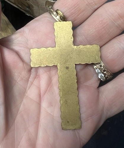 French cross 2¾” Crucifix Necklace Brass Celtic Gold Pectoral Modern Irish - Picture 5 of 9