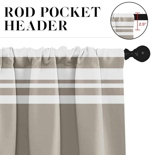 Taupe Kitchen Window Curtains Valance and Tier Set 36 Inch, Striped Abstract - Picture 2 of 7