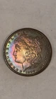 1890 P Morgan Dollar Rainbow Toned UNC Silver $1 Colorful Beauty