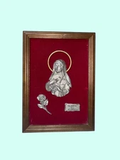Wood Framed Saint Rita Of Cascia Relief Metal Art Italy