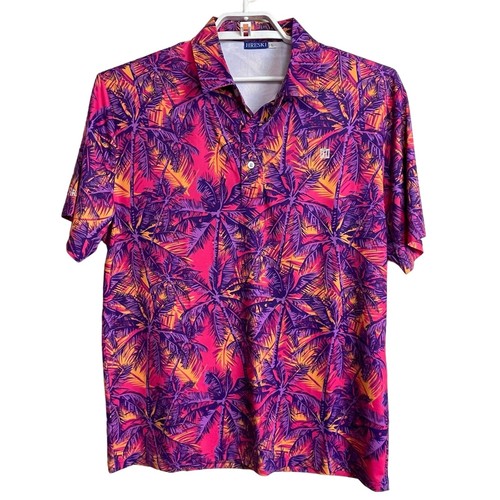Polo uomo Hreski - taglia L - rosso viola arancione stampa palme