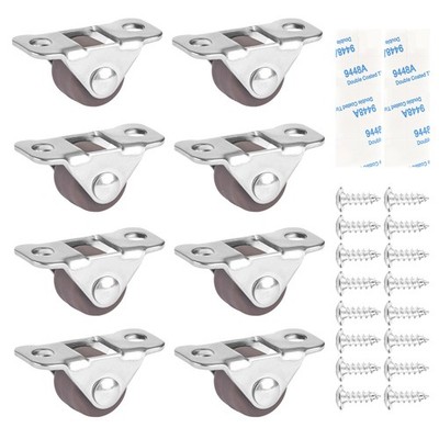 8 Pcs Mini Caster Wheels 0.5 Inch Tiny Casters One Direction Rubber Silver