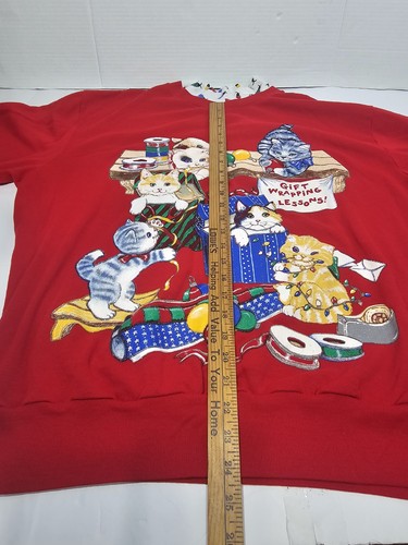 Vintage NutCraker Cats Ugly Christmas Sweater Sz 1X Red Long Sleeve Holiday 80s - Picture 14 of 15