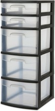 Plastic 5 Drawer Wide Tower, Black 5