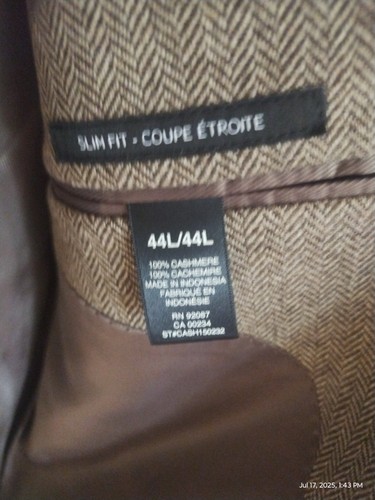 NEU Saks 5th Ave Slim Fit Braun Fischgrät 100% Kaschmir Blazer Gr. 44 L - Bild 4 von 4