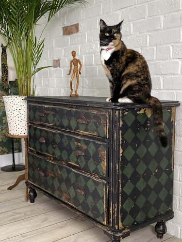 Antique Victorian Painted Chest Of Drawers. OOAK. Green And Black. Vintage. - Picture 1 of 1