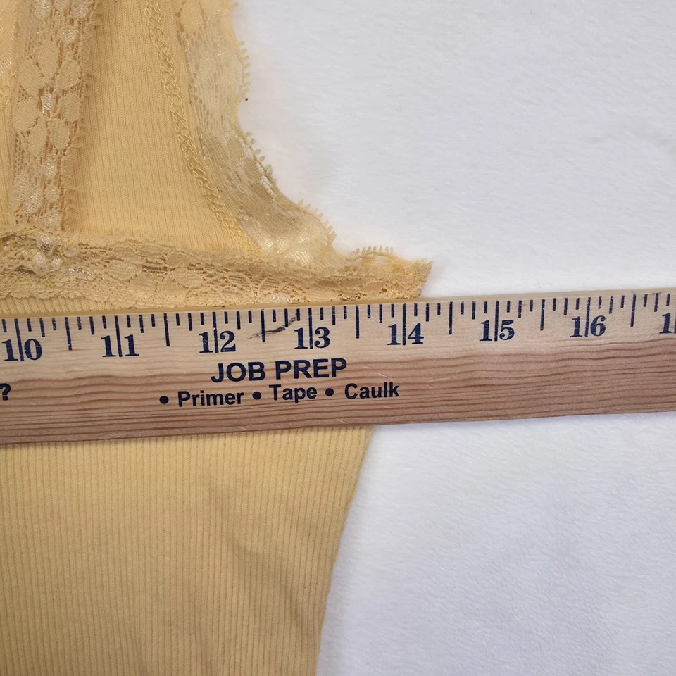 Y2K Tank Top Women S Yellow Floral Lace Trim Ribbed Knit Babydoll Coquette Fairy - Image 4 of 4