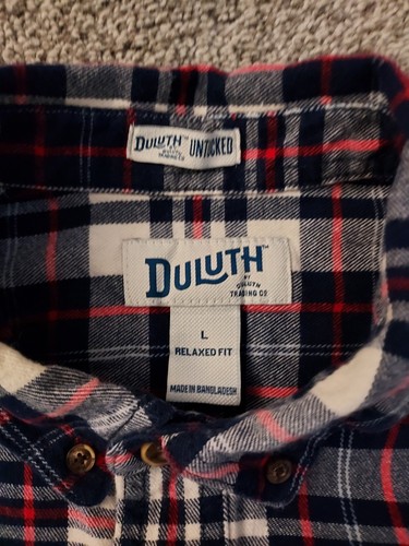 Duluth Trading Red, White, Blue Plaid Untucked Flannel Long Sleeve Shirt Large - Picture 11 of 14