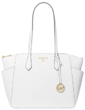 MICHAEL KORS Marilyn Medium Saffiano Leather Tote HandBag Purse White Gold NWT