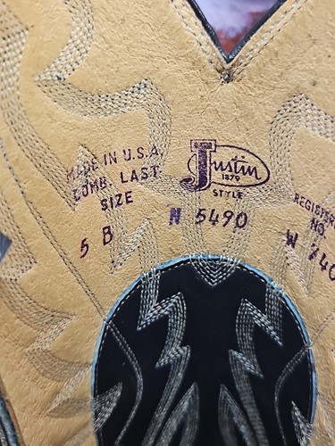 Vintage Justin Boots 5490 GRAY grey Iguana Lizard Navy Leather  Western Size 5 B - Picture 11 of 23