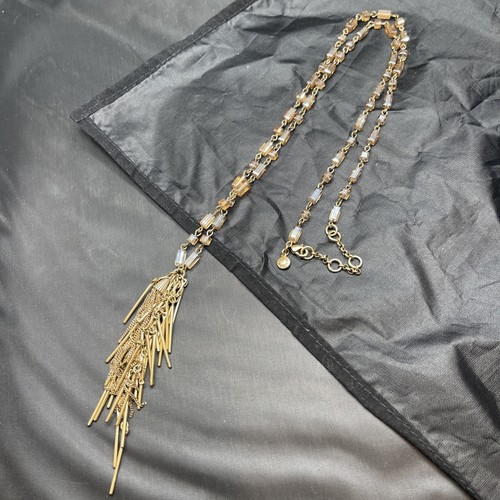 "Collar de colección firmado por J.Crew tono dorado con borlas puntiagudas cristal pasarela 18""" - Imagen 17 de 22