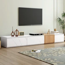 Vinsetto TV Stand with Faux Marble and Walnut Finish