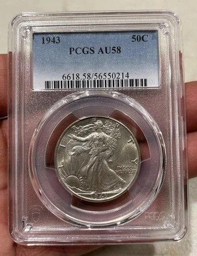 GRADED 1943 Walking Liberty Half Dollar PCGS AU 58 Silver American Coin
