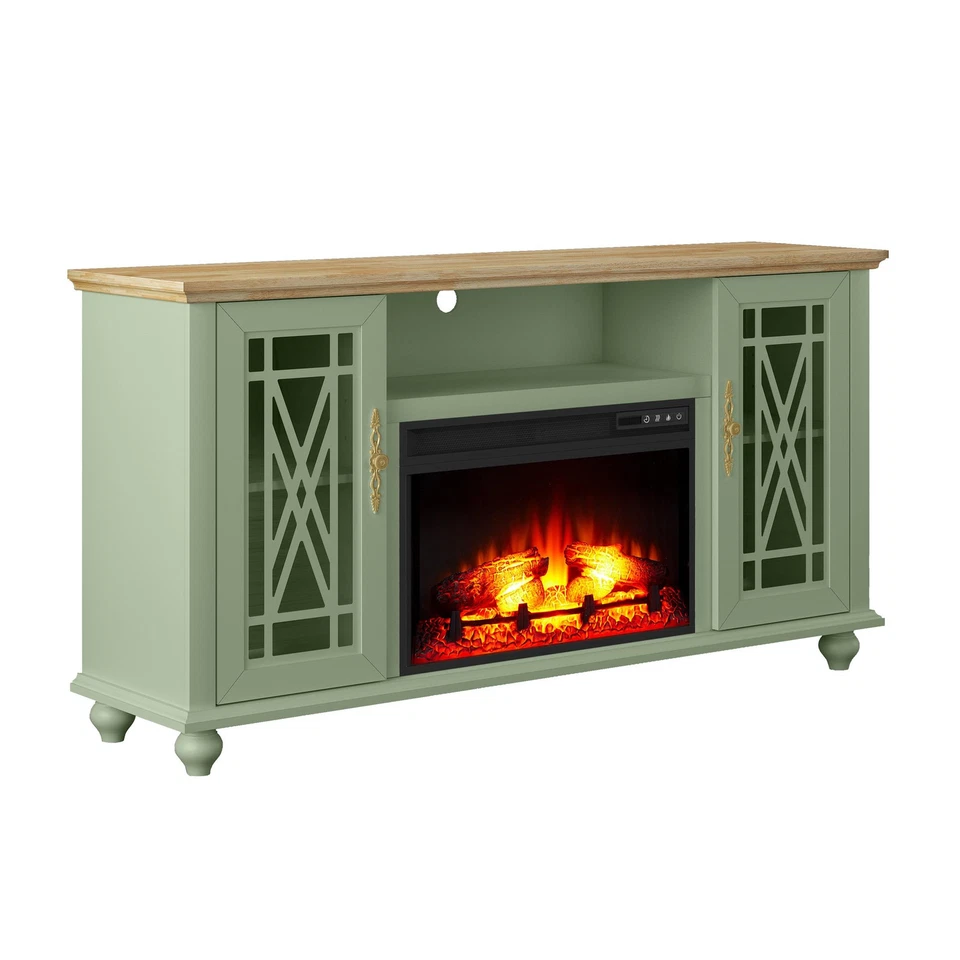 Elegante Soporte TV 61" con Chimenea - Verde Foto 2 de 4