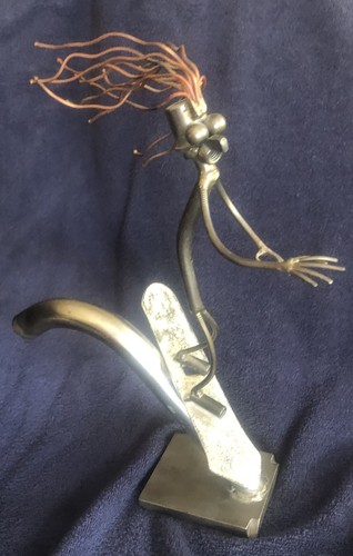 VTG 1998 Upcycled Nuts Bolts Whimsical Signed Welded Scrap Metal Art SURFER DUDE - Picture 9 of 13