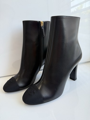 Chanel Negro Piel de Cordero Logo CC Puntera Botines Botines Botines 37 - Imagen 4 de 16