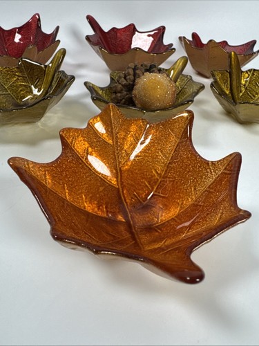Lot of 7 Fall Decor Autumn Glass Leaf Dishes - Picture 2 of 7