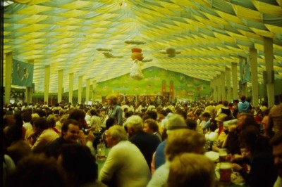 c1970's 35mm Slide Oktoberfest Beer Tent Crowd Munich Germany Festival Wall