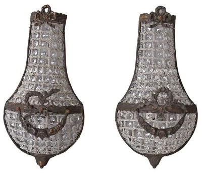 PALAZZO INT Paar Korblüster Wandlampen Kristall shabby chic Wandleuchten Wandlüster antik