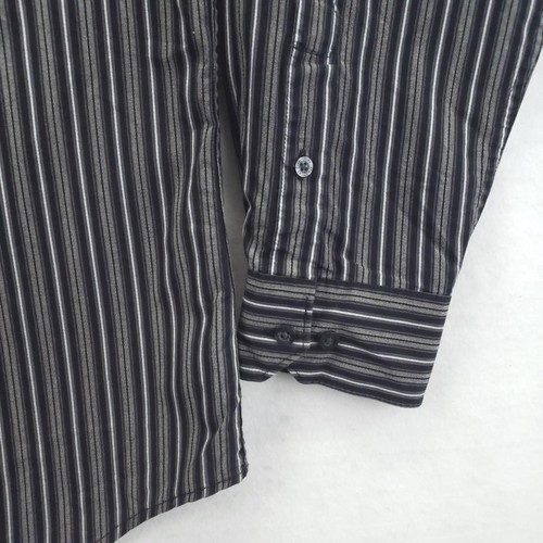 Structure Shirt Mens Large Black Gray Striped Premium Woven Long Sleeve Cotton - Picture 4 of 11