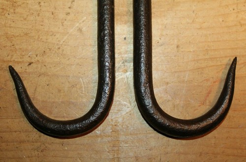 Antique Style Wrought Iron Beam Hooks Pair Meat Beam Butchers Screw In - Picture 3 of 3