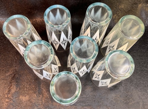 VTG MCM Set of 8 Jeannette Glass White Atomic Starburst Diamond Pub/Pint Glasses - Picture 3 of 5