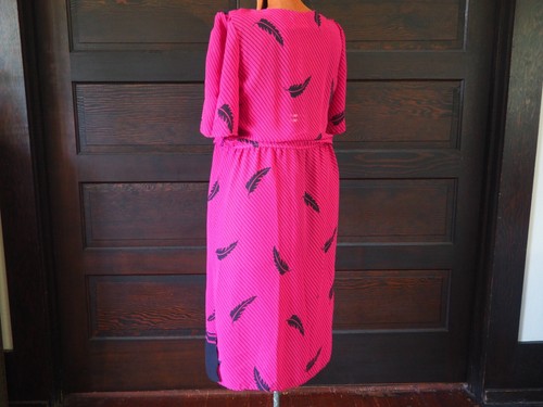 VTG 60s 70s Jenny's Pink Black Stripe Feather Mod Lightweight Summer Dress Sz L - Picture 7 of 10