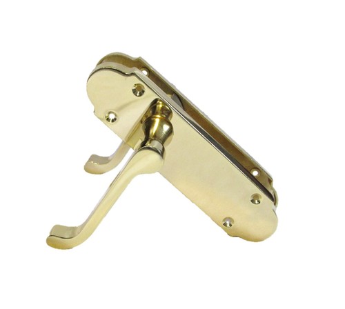 Door Handle Modern Scroll Epsom Brass Polish handles, Bath Lock Latch 168 x42mm - Picture 3 of 32
