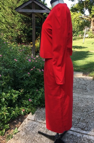 Set completo vintage anni 80 Sharon Young 10 fine costine rosso velluto a coste midi gonna stretta - Foto 7 di 19
